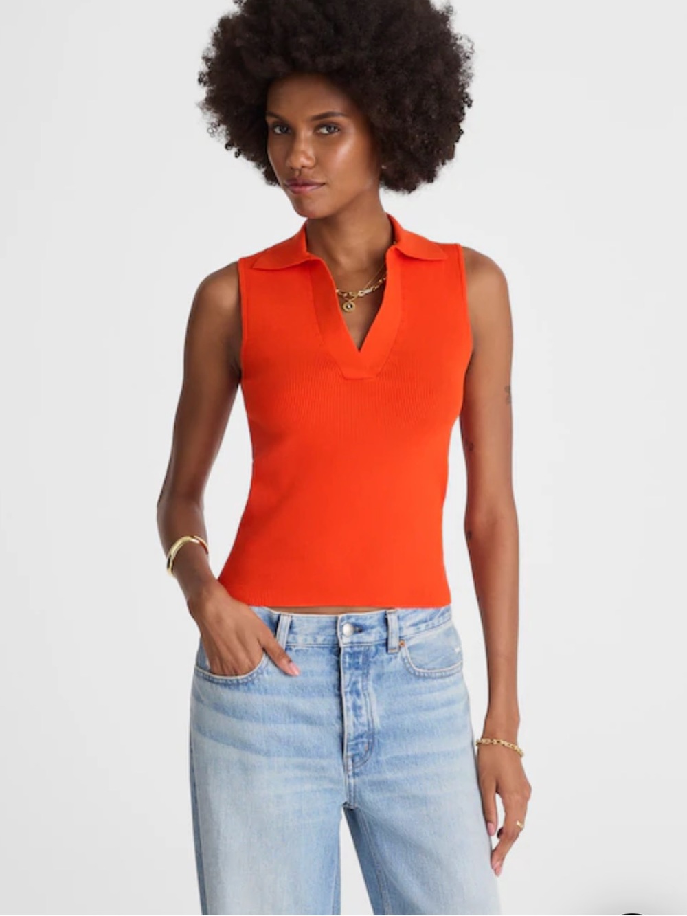 Madewell Cotton Johnny-collar Sleeveless V-Neck Sweater